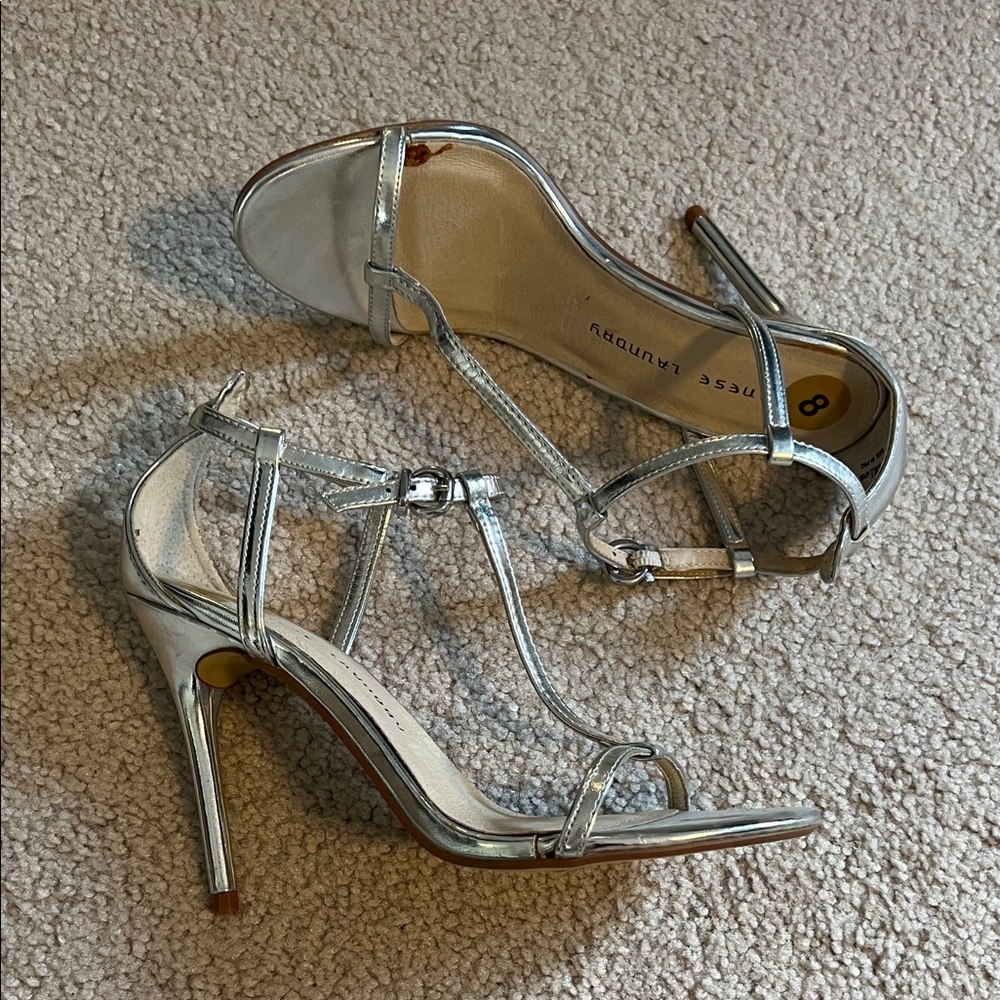 NEW Chinese Laundry Shiny Silver Strappy 4" Heels